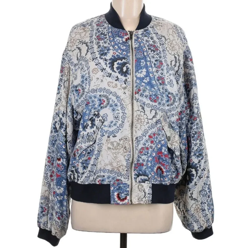 Free People Quilted Paisley Medium Bomber Jacket